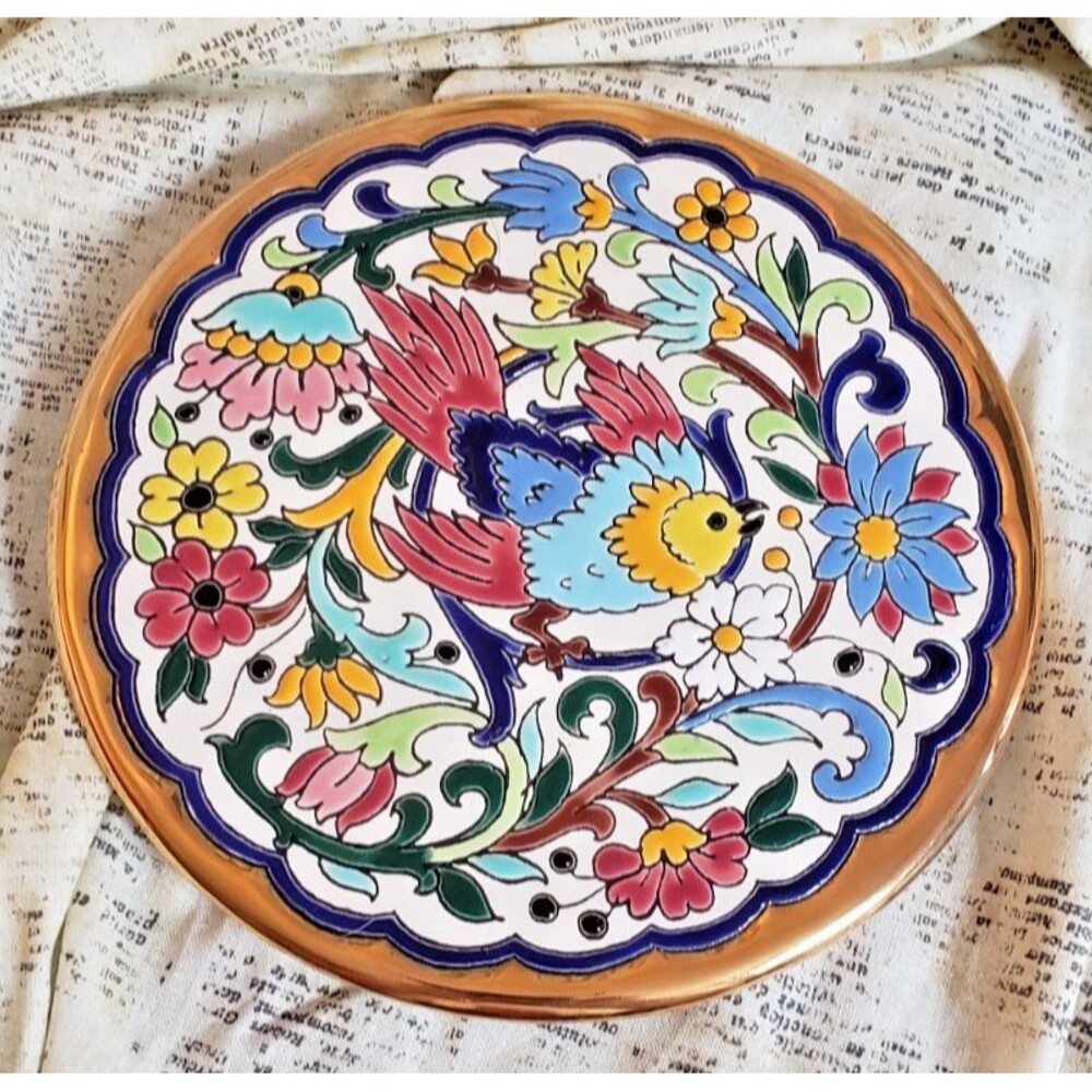 Sevillarte Floral w/ Bird Wall Plate Made in Spain 24 KT Gold Trim by J. Mereno
